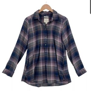 American Eagle Purple Plaid Flannel Pullover Long Sleeve Shirt Top Babydoll
